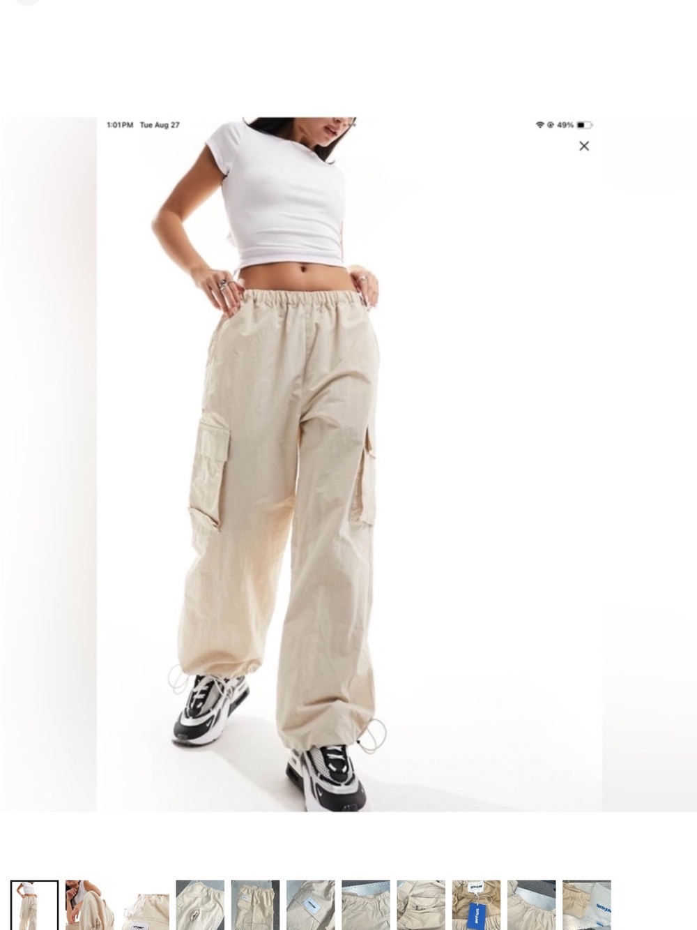 SixthJune Beige Wide-Leg Cargo Pants with Elastic Drawstring Hem